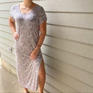 Gray long T-shirt dress with side slit